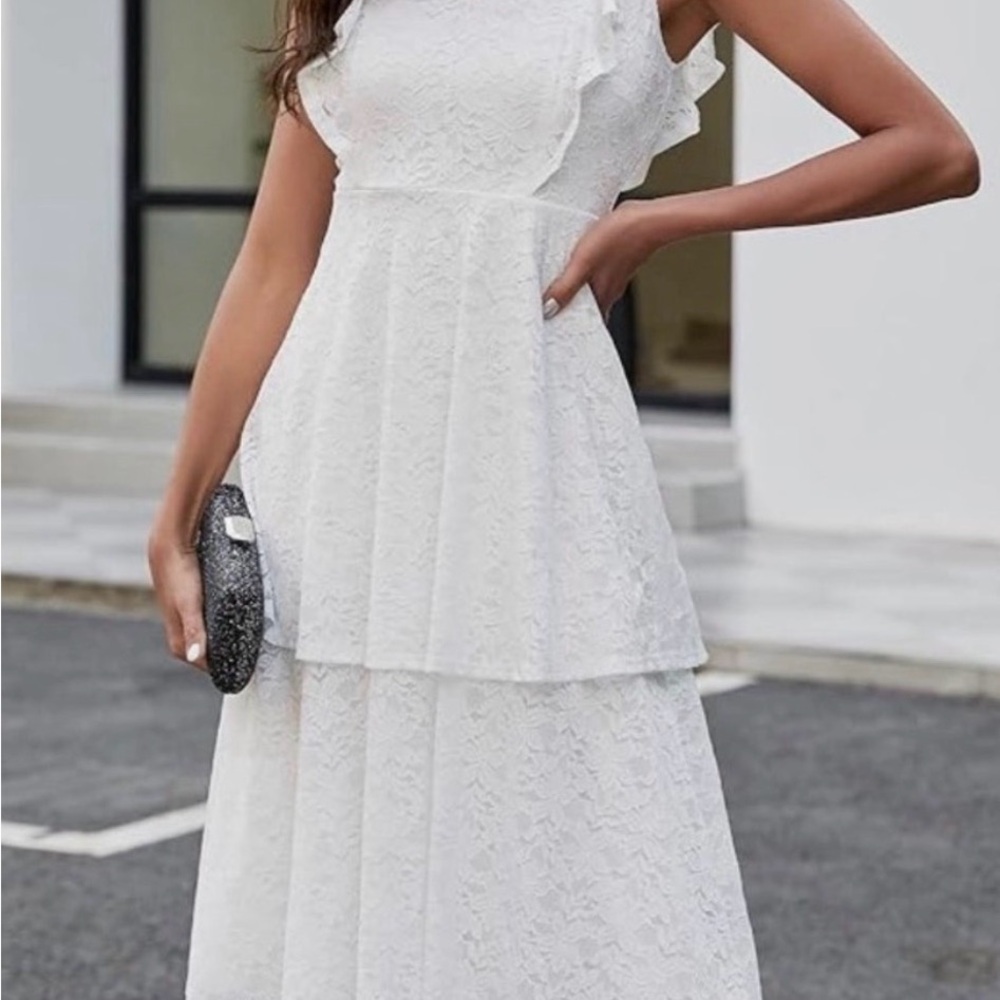 White Lace tiered Midi Dress